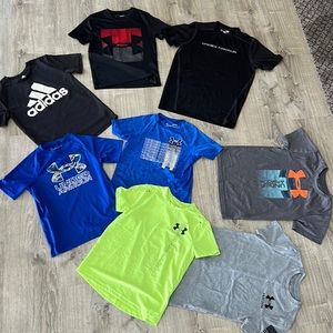 Bundle of (8) boys size small shirts; under Armour/adidas